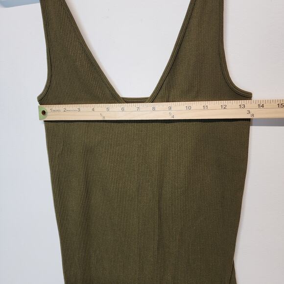 Pretty Little Thing Rib Knit Midi Dress Size XL Dark Green Snatched Bodycon - Picture 9 of 10